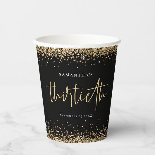 Glam Gold Glitter Name Date Third Party Black Papieren Bekers (Voorkant)