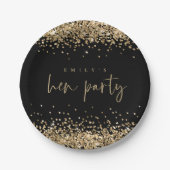 Glam Gold Glitter Name Hen Party Black Papieren Bordje (Voorkant)