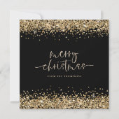 Glam Gold Glitter Name Merry KerstBlack Feestdagenkaart (Voorkant)
