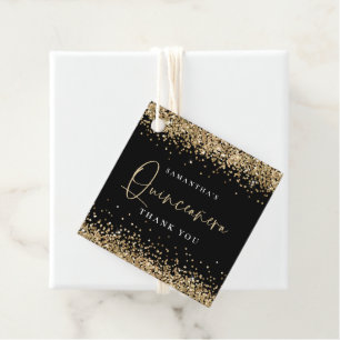 Glam Gold Glitter Name Quinceañera Hartelijk dank, Bedankjes Labels