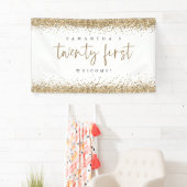 Glam Gold Glitter Name Welcome 21ste Spandoek (Insitu)