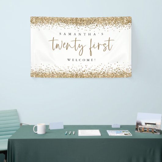 Glam Gold Glitter Name Welcome 21ste Spandoek (Beurs)