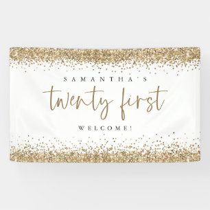 Glam Gold Glitter Name Welcome 21ste Spandoek