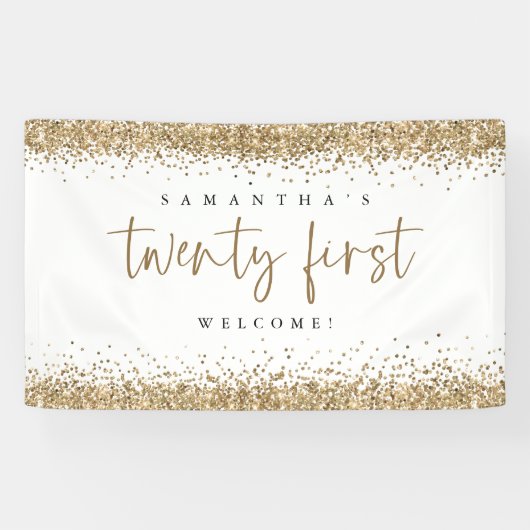 Glam Gold Glitter Name Welcome 21ste Spandoek (Horizontaal)