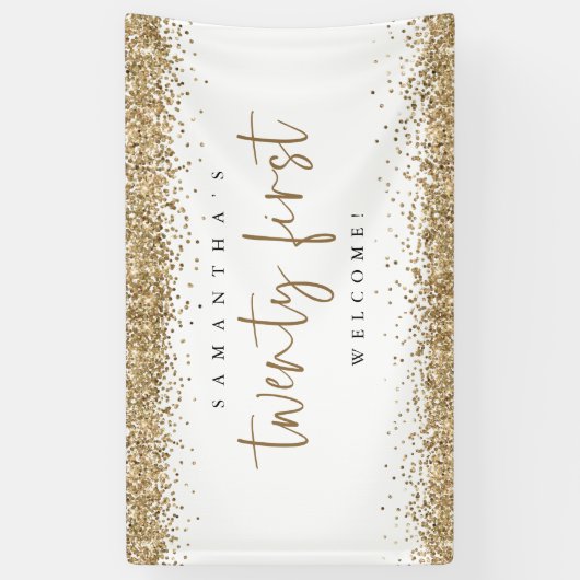 Glam Gold Glitter Name Welcome 21ste Spandoek (Verticaal)
