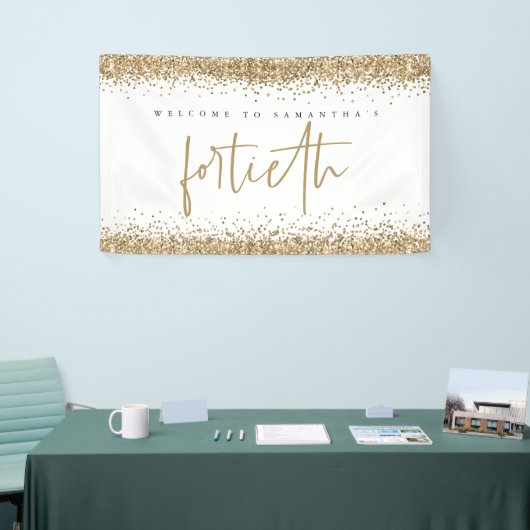 Glam Gold Glitter Name Welcome Fortieth Party Spandoek (Beurs)