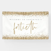 Glam Gold Glitter Name Welcome Fortieth Party Spandoek (Horizontaal)
