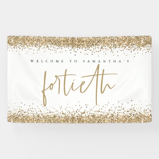 Glam Gold Glitter Name Welcome Fortieth Party Spandoek (Horizontaal)