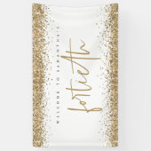 Glam Gold Glitter Name Welcome Fortieth Party Spandoek (Verticaal)