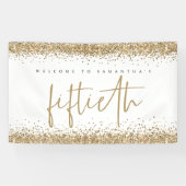 Glam Gold Glitter Name Welkom 50e Spandoek (Horizontaal)