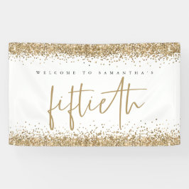 Glam Gold Glitter Name Welkom 50e Spandoek