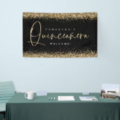 Glam Gold Glitter Name Welkom Quinceañera Black Spandoek (Beurs)