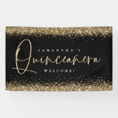 Glam Gold Glitter Name Welkom Quinceañera Black Spandoek (Horizontaal)