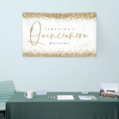 Glam Gold Glitter Name Welkom Quinceañera Spandoek (Beurs)
