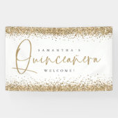 Glam Gold Glitter Name Welkom Quinceañera Spandoek (Horizontaal)