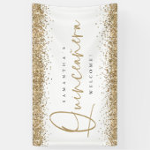 Glam Gold Glitter Name Welkom Quinceañera Spandoek (Verticaal)