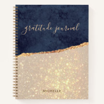 Glam Gold Glitter Navy Blue Gratitude Journal