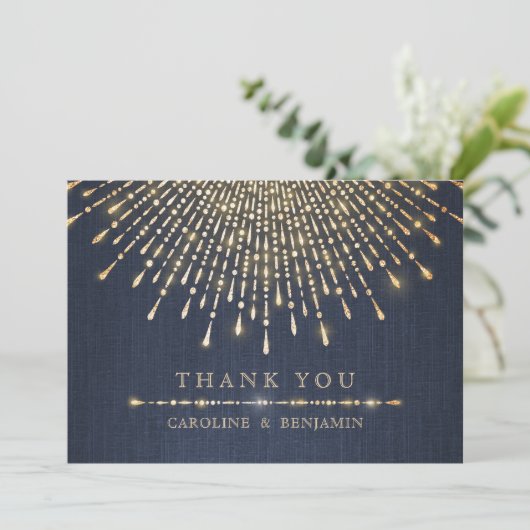 Glam gold glitter navy deco bruiloft bedankt (Staand voorkant)