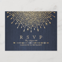 Glam gold glitter navy deco vintage bruiloft RSVP Uitnodiging Briefkaart