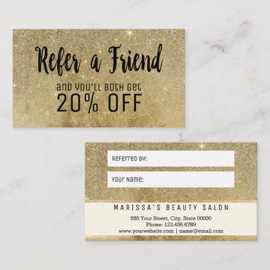 Glam Gold Glitter-netwerkverwijzingskaart Aanbevelingskaartje (Voorkant / Achterkant)