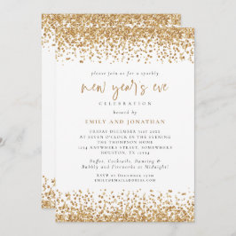 Glam Gold Glitter New Years Eve White Kaart