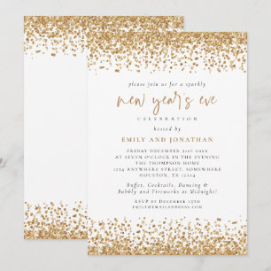 Glam Gold Glitter New Years Eve White Kaart