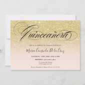 Glam gold glitter ombre script roze quinceañera kaart (Voorkant)