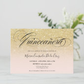Glam gold glitter ombre script roze quinceañera kaart (Staand voorkant)