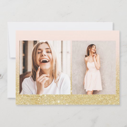 Glam gold glitter ombre script roze quinceañera kaart (Achterkant)