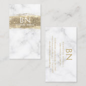 Glam Gold Glitter Paint White Marble Monogram Visitekaartje (Voorkant / Achterkant)