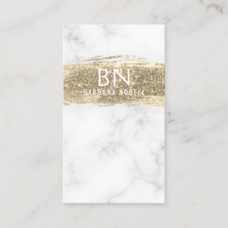 Glam Gold Glitter Paint White Marble Monogram Visitekaartje