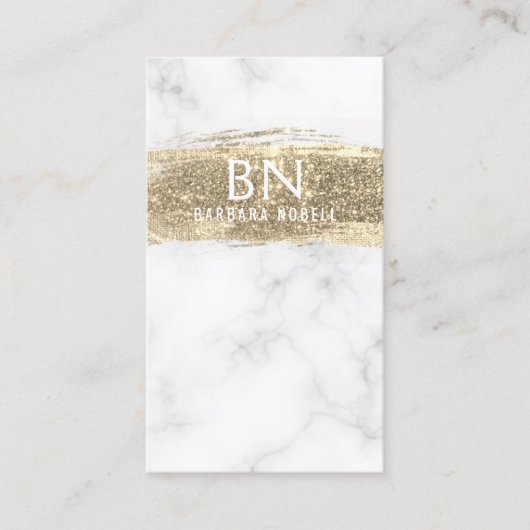 Glam Gold Glitter Paint White Marble Monogram Visitekaartje (Voorkant)
