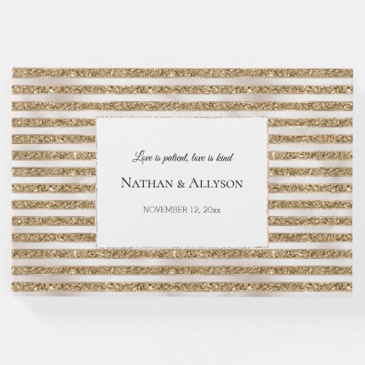 Glam Gold Glitter Pearl Stripes Gastenboek (Voorkant)
