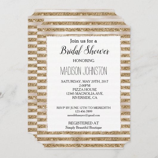 Glam Gold Glitter Pearl Stripes Kaart (Voorkant / Achterkant)