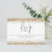 Glam Gold Glitter QR Code Script Bruiloft RSVP Kaartje (Staand voorkant)