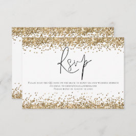 Glam Gold Glitter QR Code Script Bruiloft RSVP Kaartje