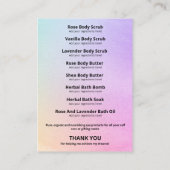 Glam Gold Glitter Rainbow Spa Ingredient List Logo Visitekaartje (Achterkant)