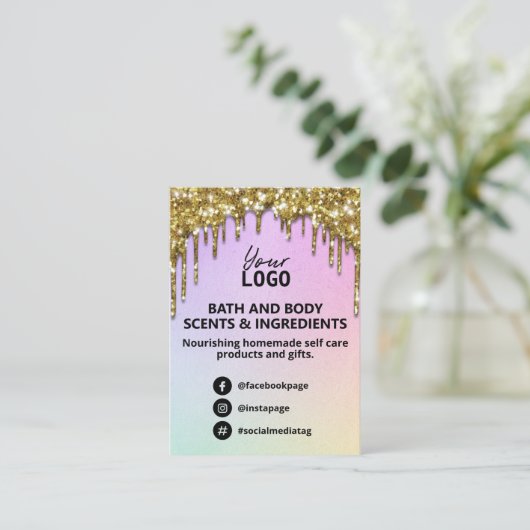 Glam Gold Glitter Rainbow Spa Ingredient List Logo Visitekaartje (Staand voorkant)