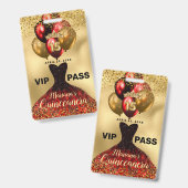 Glam Gold Glitter Red Dress Quinceanera VIP Badge (Front & Back)