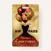 Glam Gold Glitter Red Dress Quinceanera VIP Badge (Achterkant)