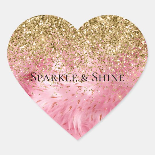 Glam Gold Glitter Roze Faux Fur Hart Sticker (Voorkant)