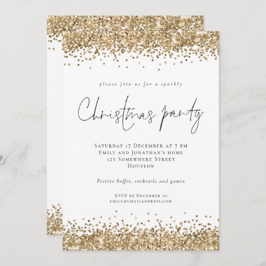 Glam Gold Glitter Script-kerstfeest Kaart (Voorkant / Achterkant)
