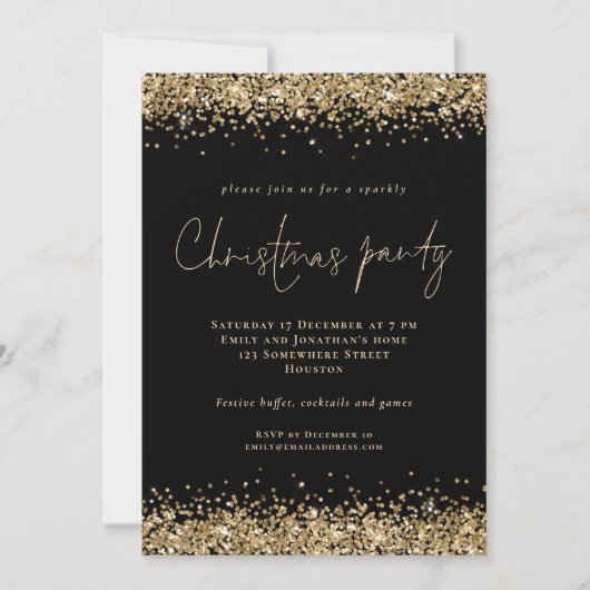 Glam Gold Glitter-script, zwart kerstfeest Kaart (Voorkant)