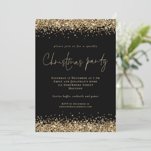 Glam Gold Glitter-script, zwart kerstfeest Kaart (Staand voorkant)