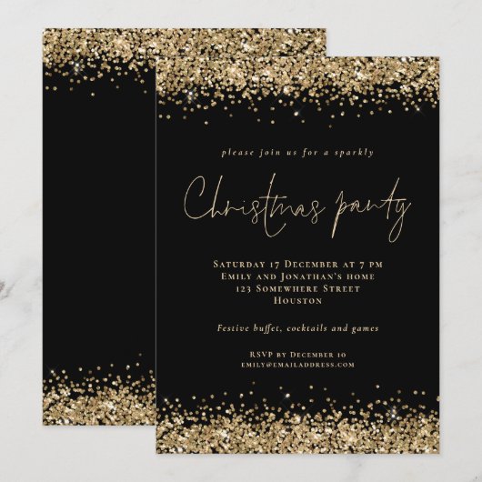 Glam Gold Glitter-script, zwart kerstfeest Kaart (Voorkant / Achterkant)