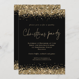 Glam Gold Glitter-script, zwart kerstfeest Kaart