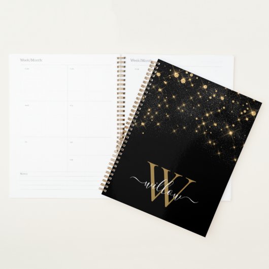 Glam Gold Glitter Sparging Elegant Luxe Monogram Planner (Display)