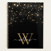 Glam Gold Glitter Sparging Elegant Luxe Monogram Planner (Voorkant)