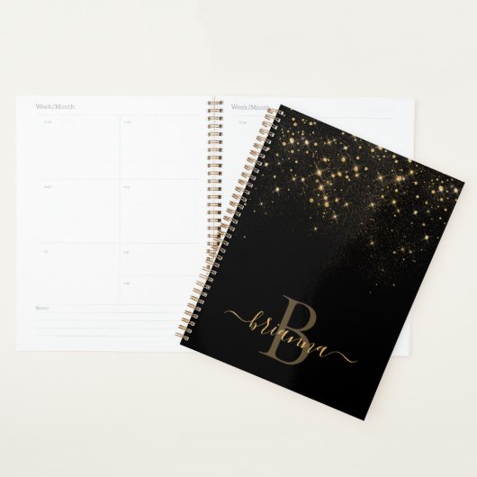 Glam Gold Glitter Sparging Elegant Luxe Monogram Planner (Display)