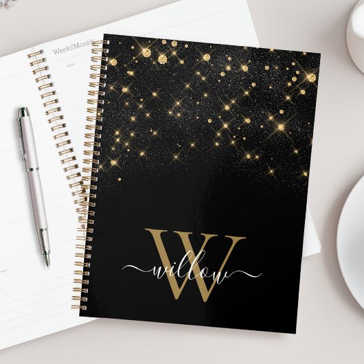 Glam Gold Glitter Sparging Elegant Luxe Monogram Planner